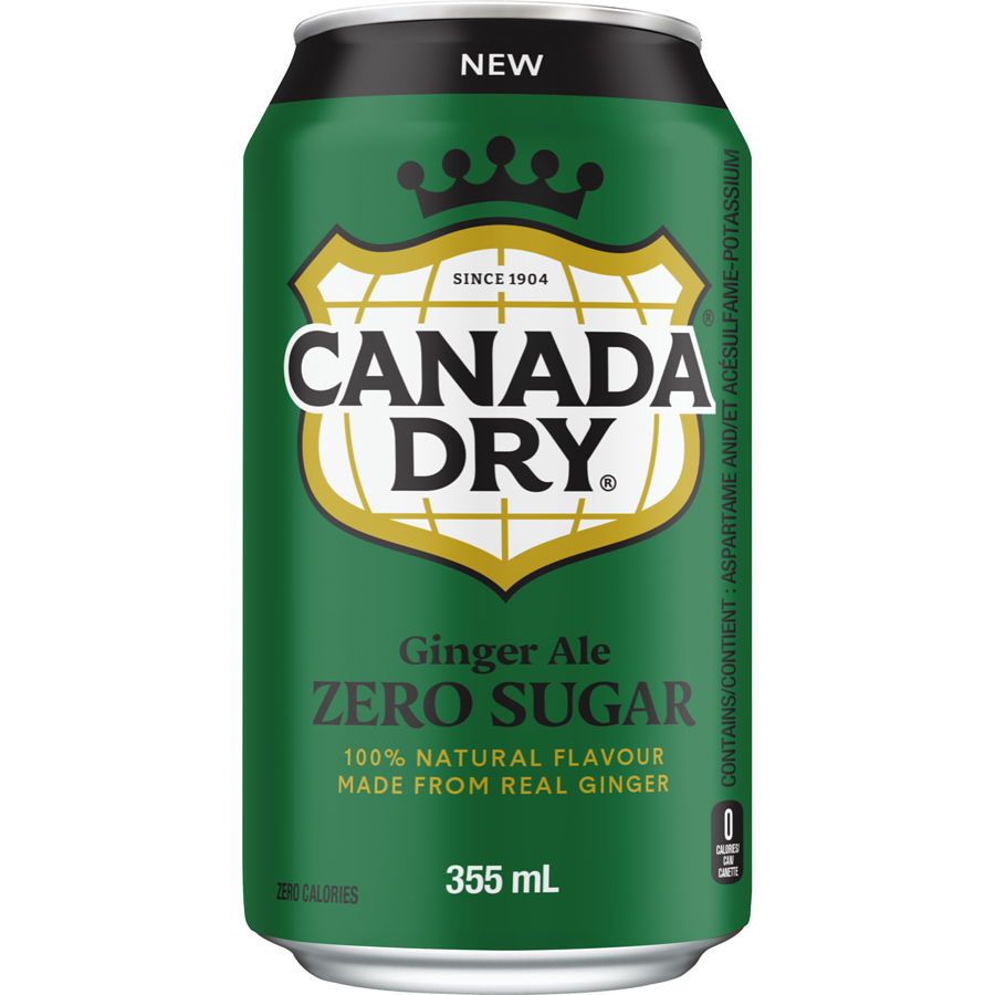 Canada Dry - ZERO Sugar Ginger Ale, 12-Pack - Case - 12 x 355 ml - Canadian Distribution