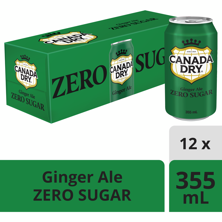 Canada Dry - ZERO Sugar Ginger Ale, 12-Pack - Case - 12 x 355 ml - Canadian Distribution