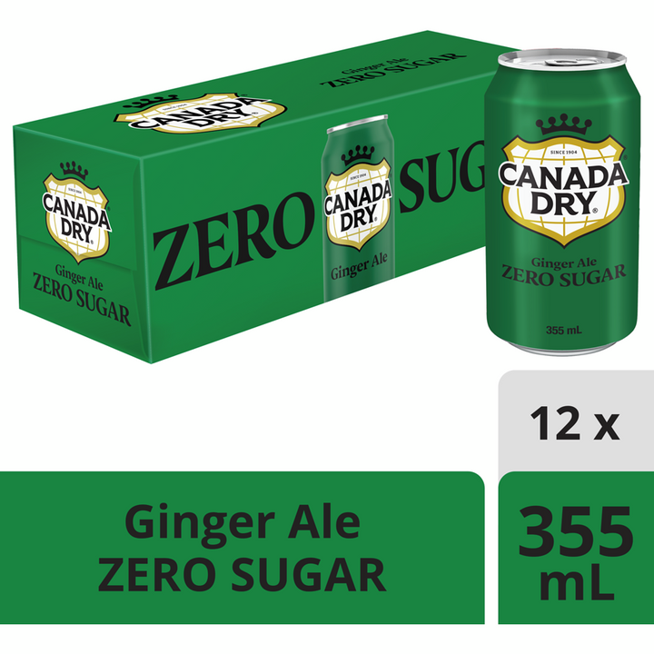 Canada Dry - ZERO Sugar Ginger Ale, 12-Pack - Case - 12 x 355 ml - Canadian Distribution