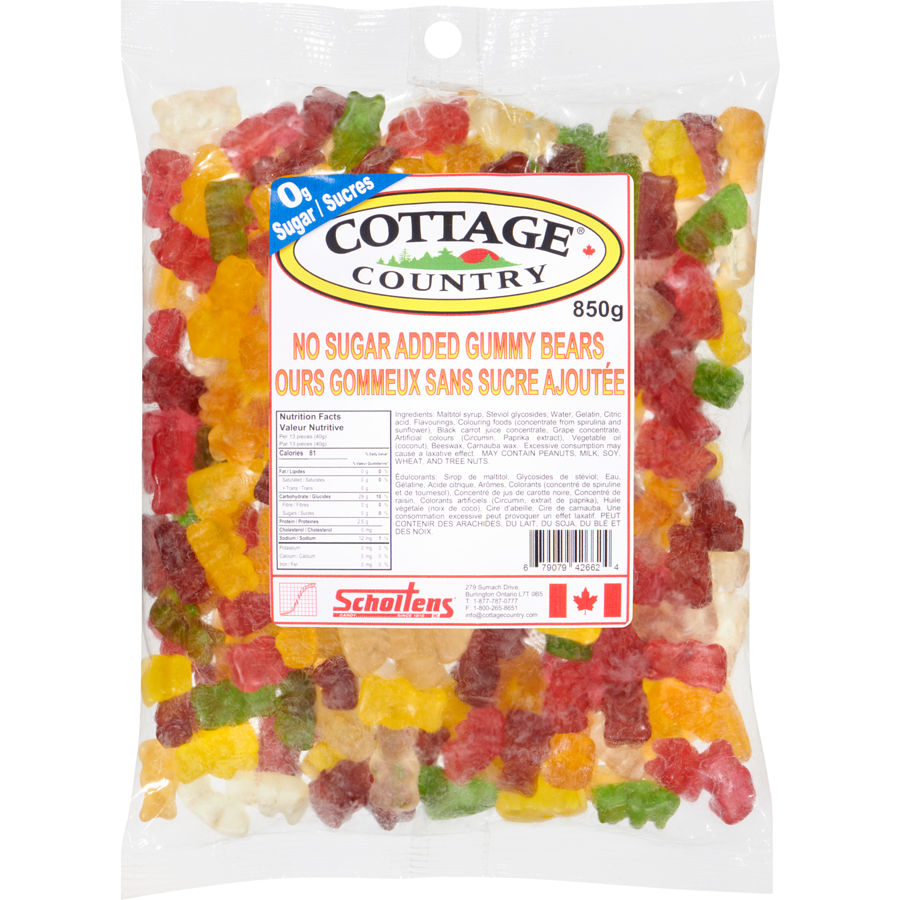 Cottage Country - No Sugar Added Gummy Bears - 1000 g - Canadian Distribution