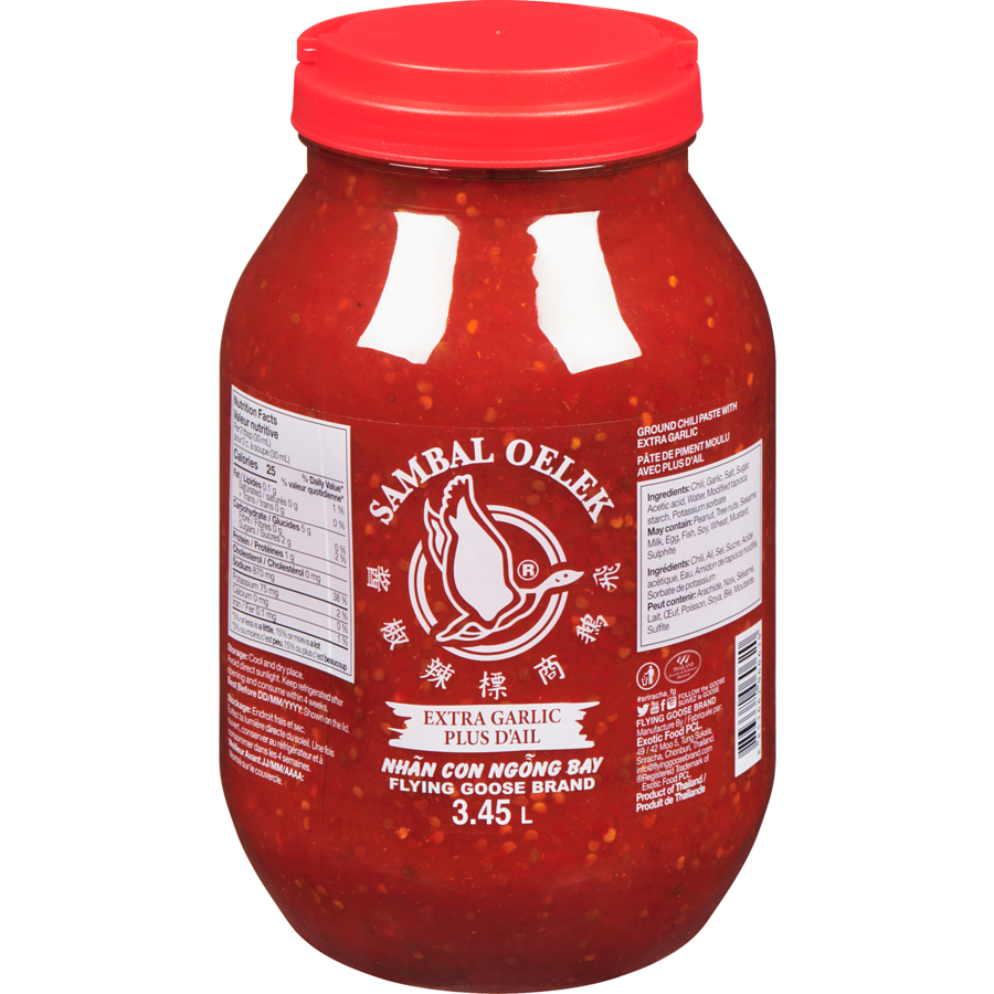 Flying Goose - Ground Chili Paste With Extra Garlic Sambal Oelek - 3.45 L - Canadian Distribution