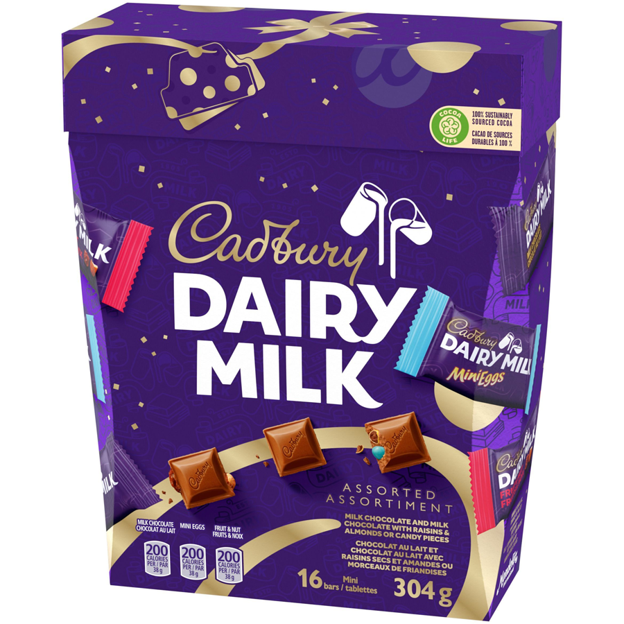 Cadbury - Dairy Milk, Assorted Gift Box, Chocolate, Mini Bars, (16 x 19 g Bars) - 304 g - Canadian Distribution