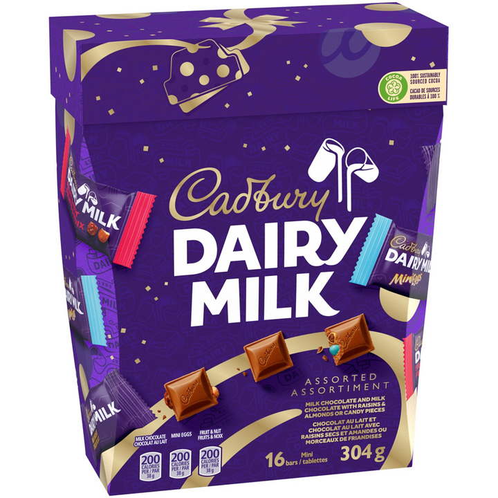 Cadbury - Dairy Milk, Assorted Gift Box, Chocolate, Mini Bars, (16 x 19 g Bars) - 304 g - Canadian Distribution