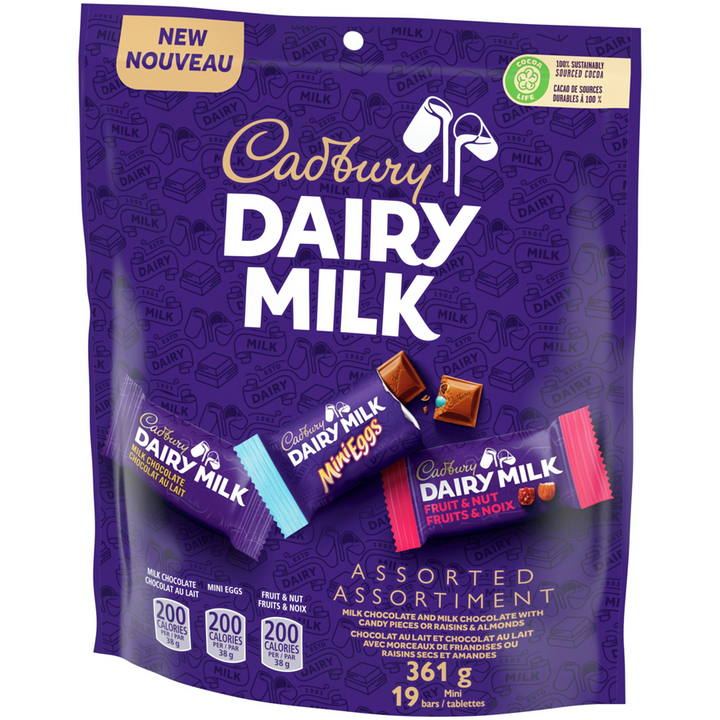 Cadbury - Assorted Chocolatey Candy Mini Bars, Individually Wrapped, 19 Mini Bars - 361 g - Canadian Distribution