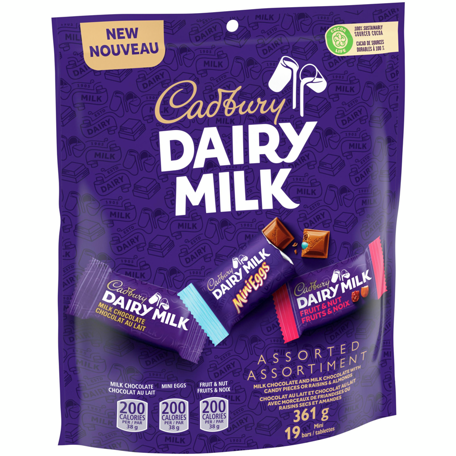 Cadbury - Assorted Chocolatey Candy Mini Bars, Individually Wrapped, 19 Mini Bars - 361 g - Canadian Distribution