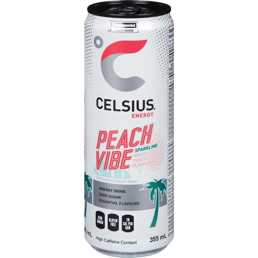 Celsius - Peach Vibe 12-Pack - Case - 12 x 355 ml - Canadian Distribution