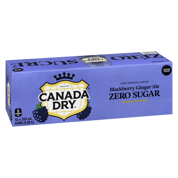 Canada Dry - Blackberry Ginger Ale Zero Sugar - Case - 12 x 355 ml - Canadian Distribution