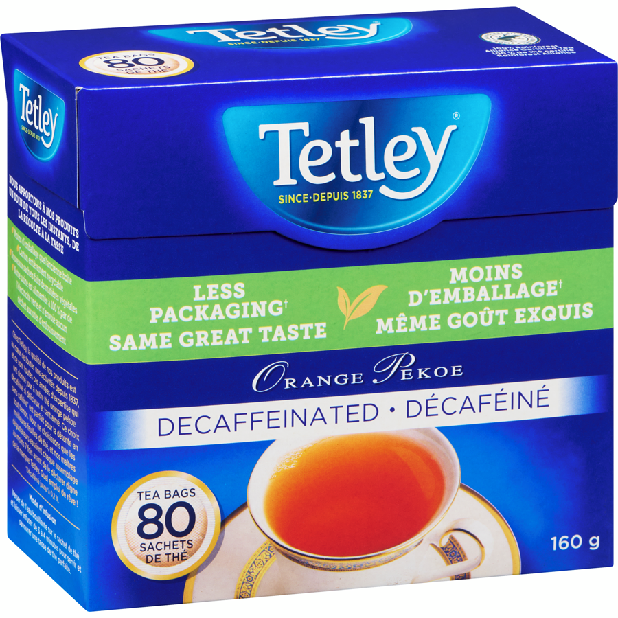 Tetley - Tea Bags Orange Pekoe Decaffeinated - 160 g - Canadian Distribution