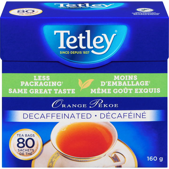 Tetley - Tea Bags Orange Pekoe Decaffeinated - 160 g - Canadian Distribution