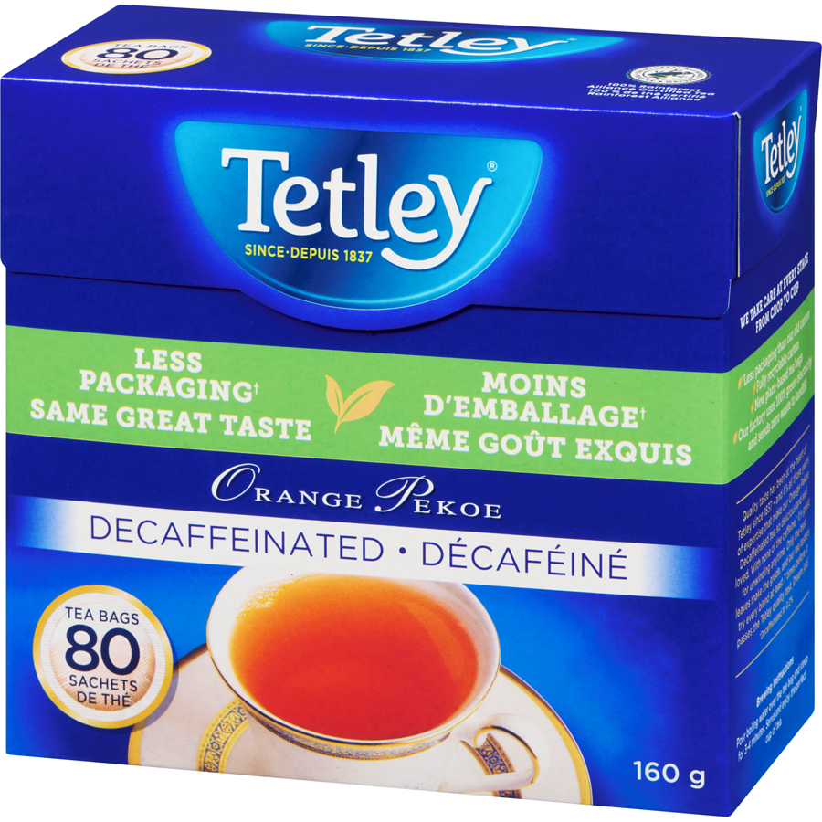 Tetley - Tea Bags Orange Pekoe Decaffeinated - 160 g - Canadian Distribution