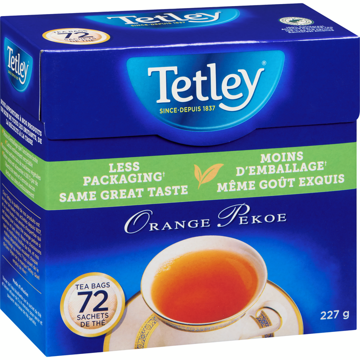 Tetley - Tea Bags Orange Pekoe - 72 g - Canadian Distribution