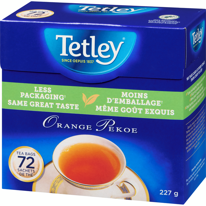 Tetley - Tea Bags Orange Pekoe - 72 g - Canadian Distribution