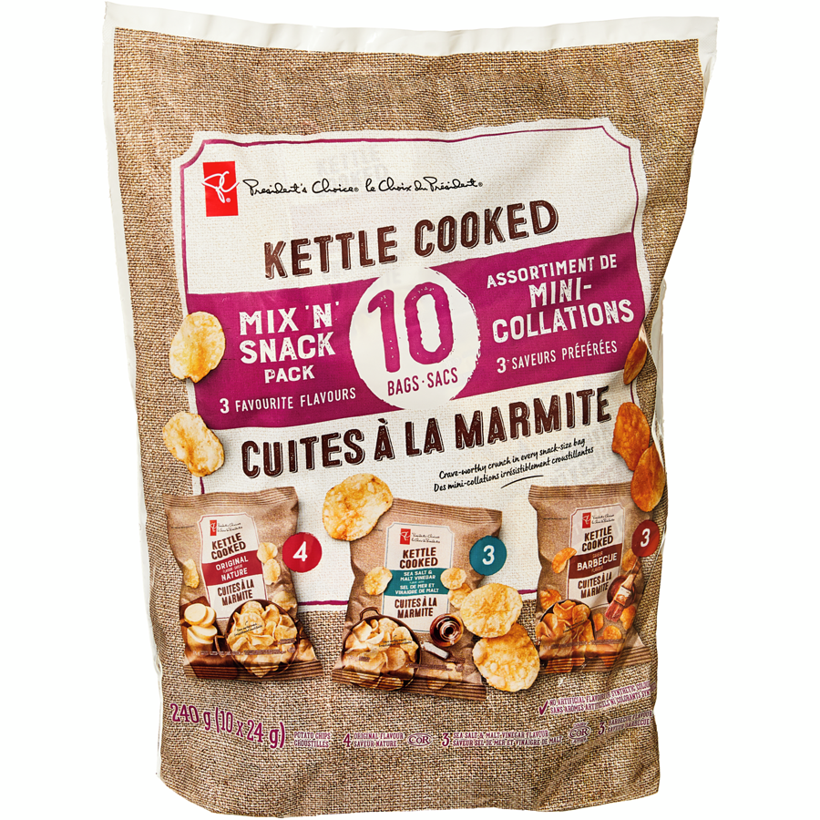 President's Choice - Kettle Cooked Mix 'N' Snack Pack Potato Chips - 240 g - Canadian Distribution