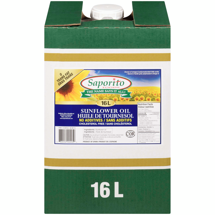 Saporito - Sunflower Oil - 16 L - Canadian Distribution