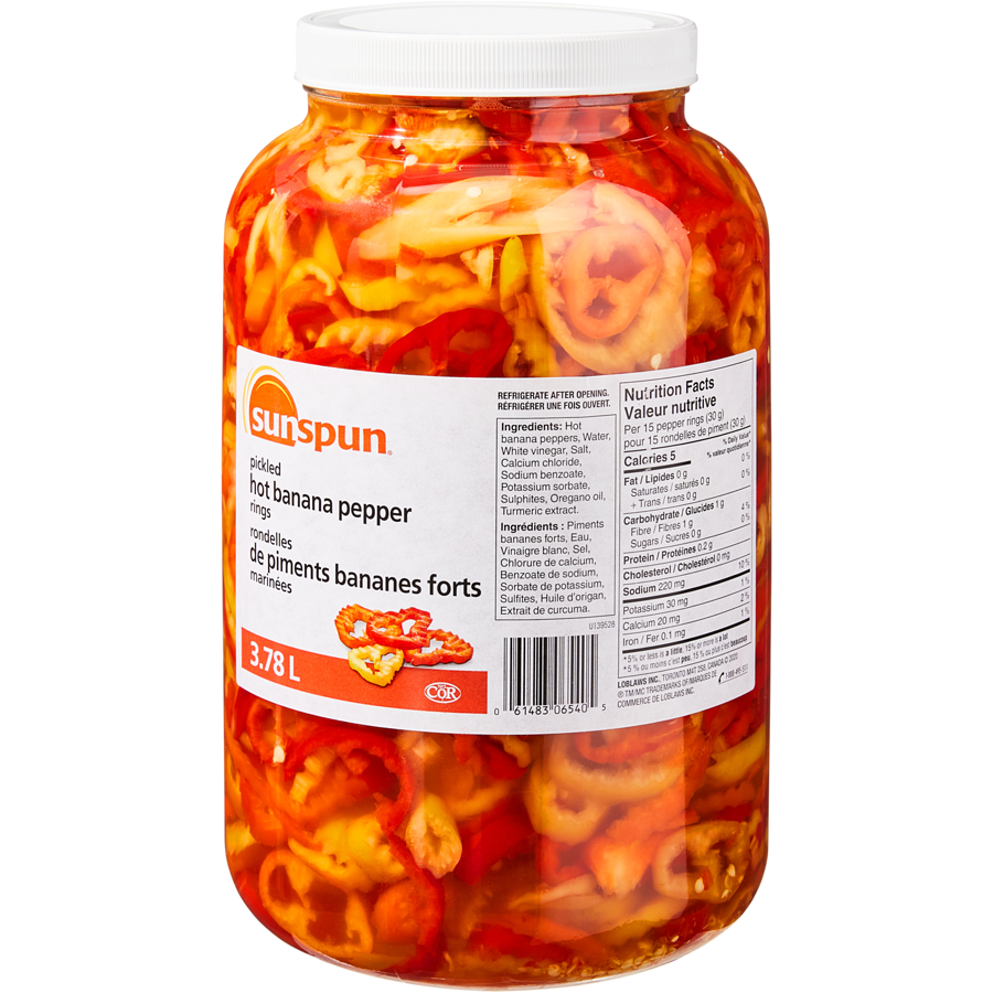 Sunspun - Pickled Hot Banana Pepper Rings - 3.78 L - Canadian Distribution