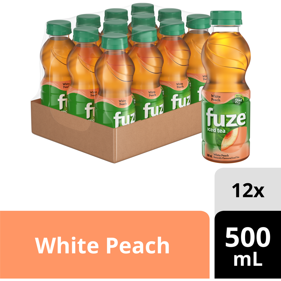 Fuze - Iced Tea White Peach Bottles, 12 Pack - Case - 12 x 500 ml - Canadian Distribution