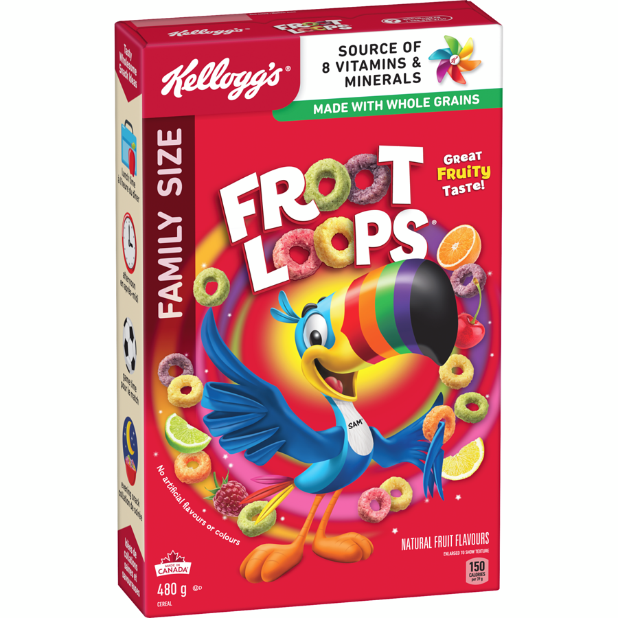 Kelloggs - Froot Loops Cereal Family Size - 480 g - Canadian Distribution