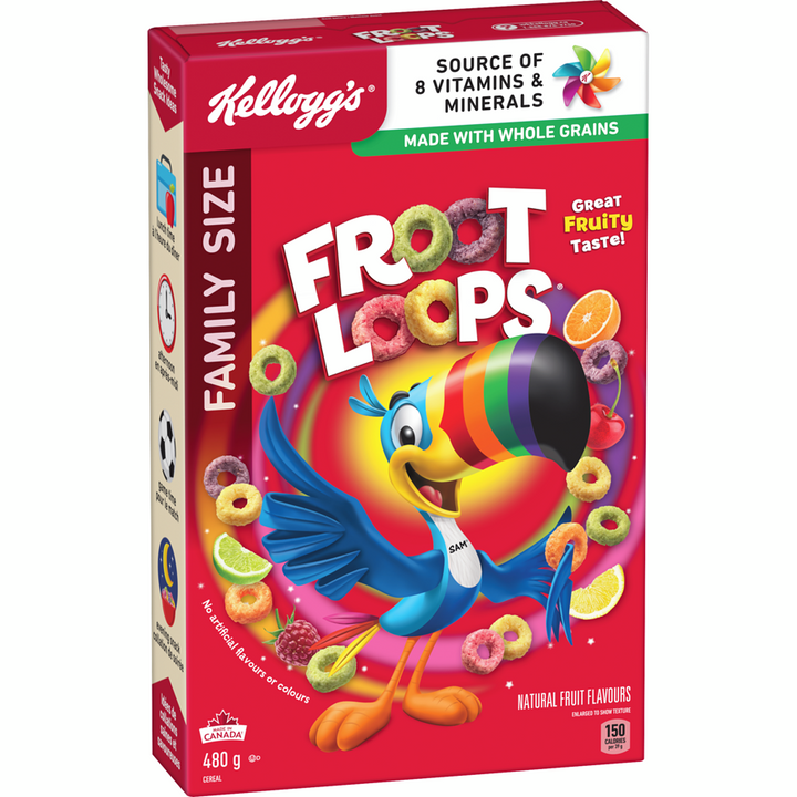 Kelloggs - Froot Loops Cereal Family Size - 480 g - Canadian Distribution