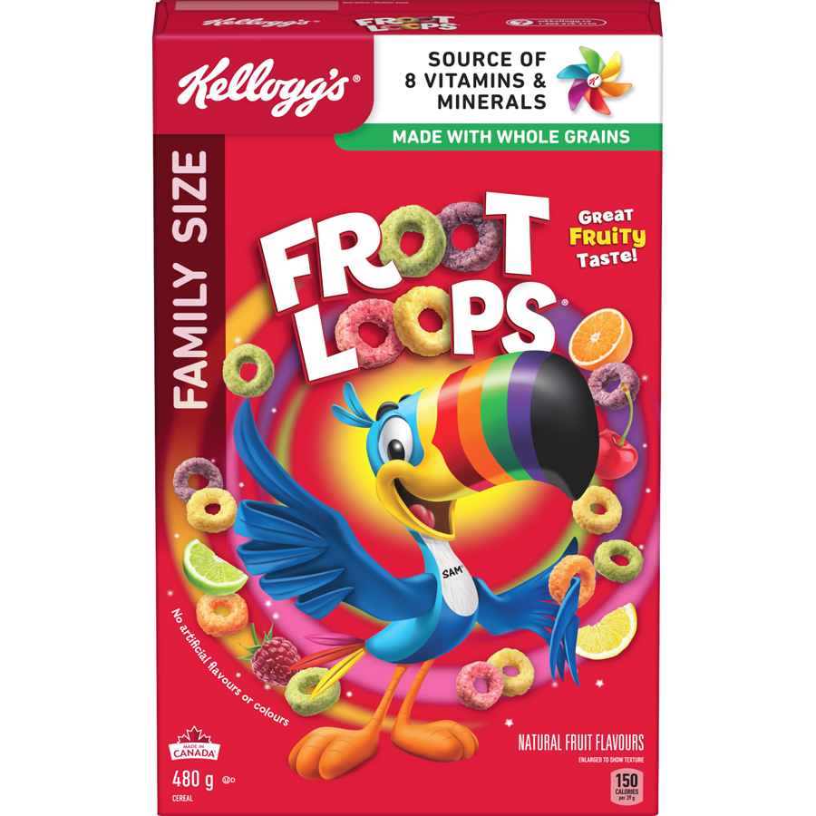 Kelloggs - Froot Loops Cereal Family Size - 480 g - Canadian Distribution