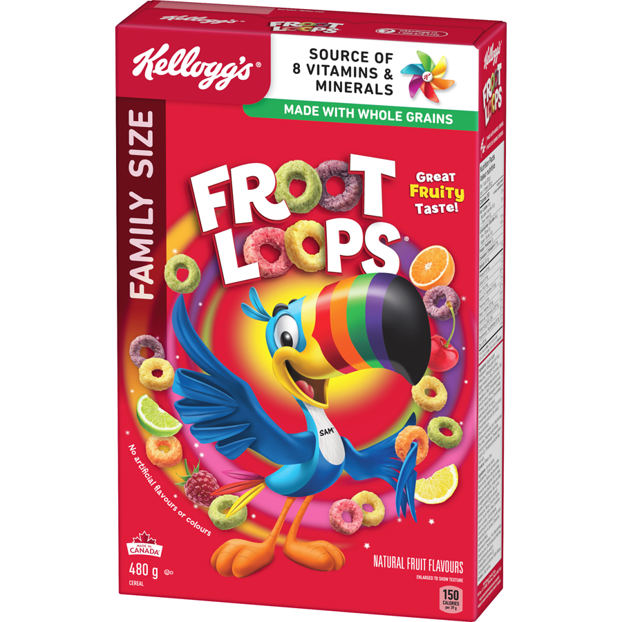 Kelloggs - Froot Loops Cereal Family Size - 480 g - Canadian Distribution