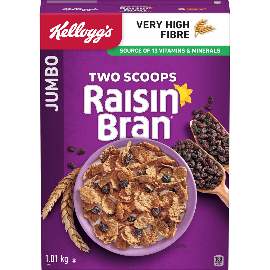 Kelloggs - Raisin Bran Cereal Jumbo - 1010 g - Canadian Distribution