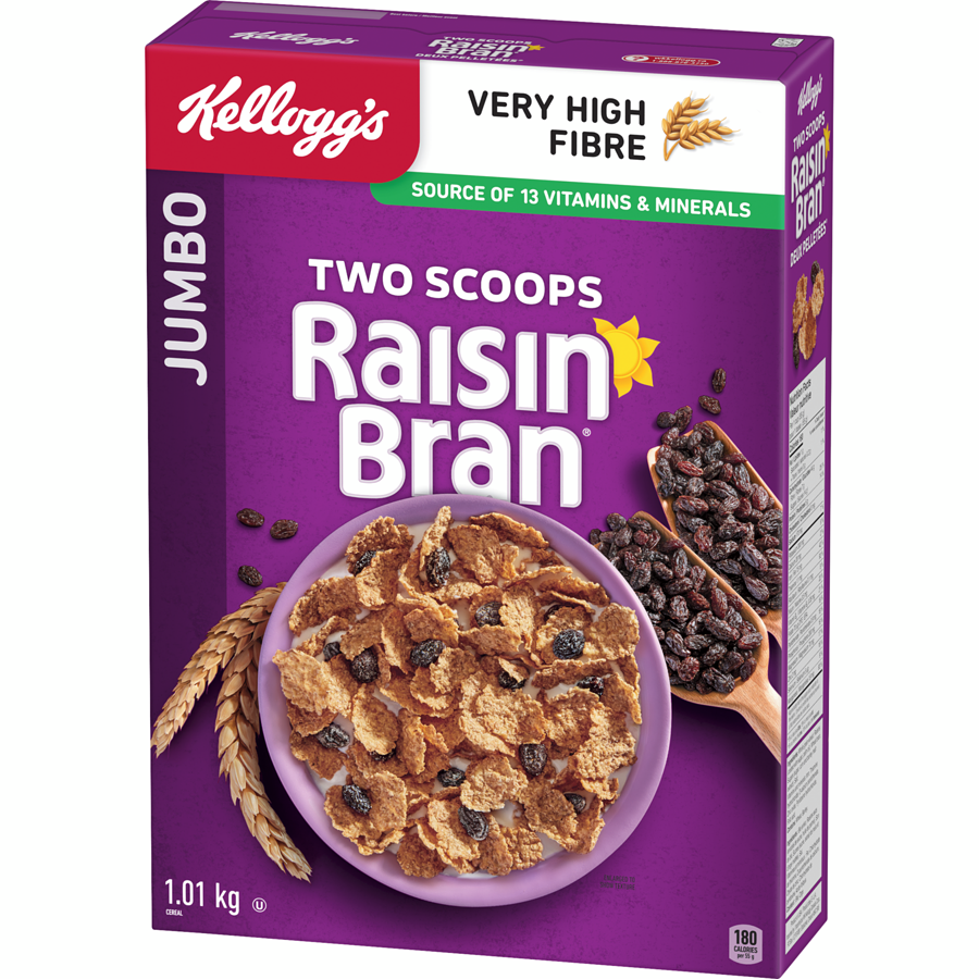 Kelloggs - Raisin Bran Cereal Jumbo - 1010 g - Canadian Distribution