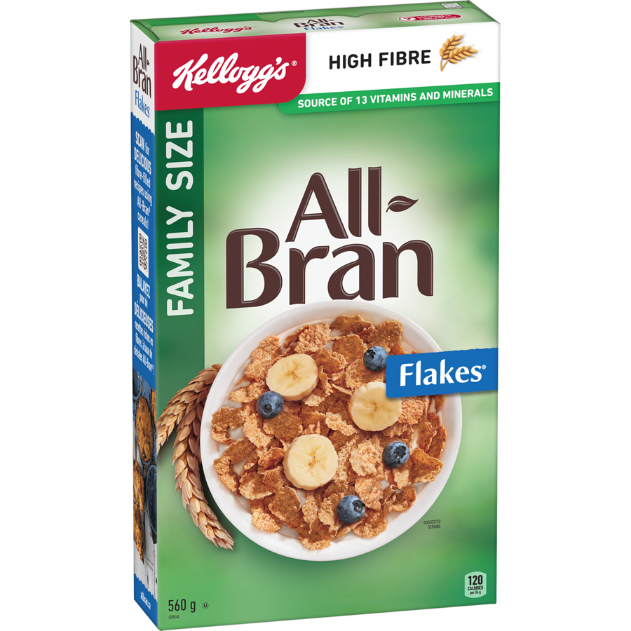 Kelloggs - All Bran All-Bran Cereal Flakes Family Size - 560 g - Canadian Distribution