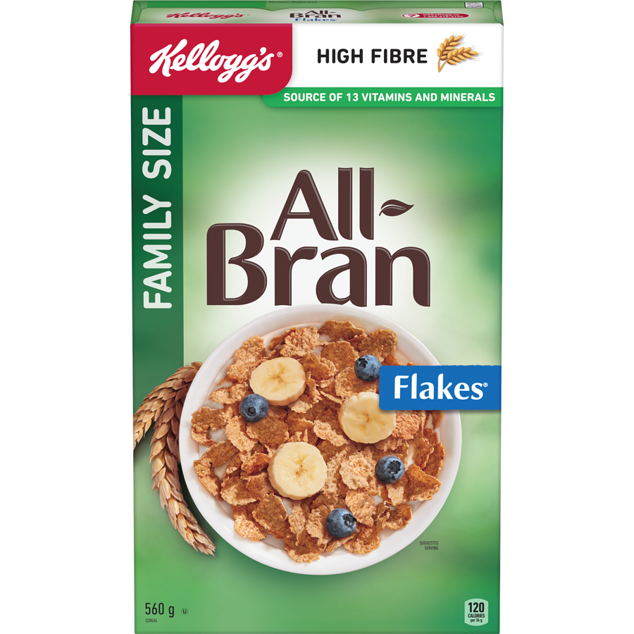 Kelloggs - All Bran All-Bran Cereal Flakes Family Size - 560 g - Canadian Distribution