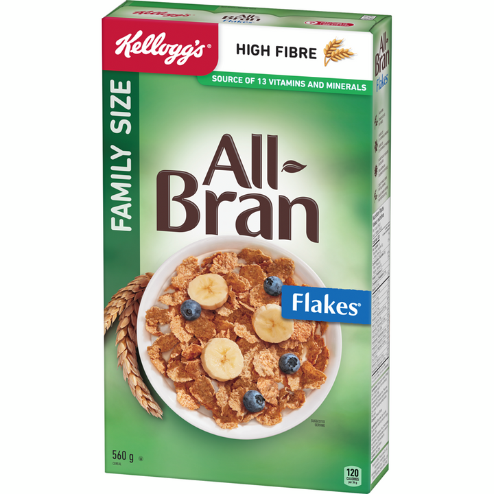 Kelloggs - All Bran All-Bran Cereal Flakes Family Size - 560 g - Canadian Distribution