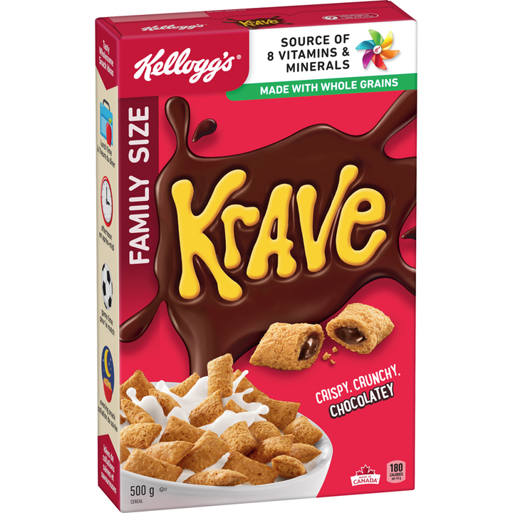 Kelloggs - Krave Cereal Family Size - 500 g - Canadian Distribution