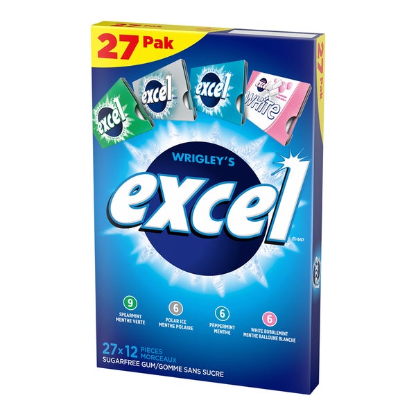 Sugar-free Variety Packs Gum - 108 x Packs of 12 - Excel - Canadian Distribution