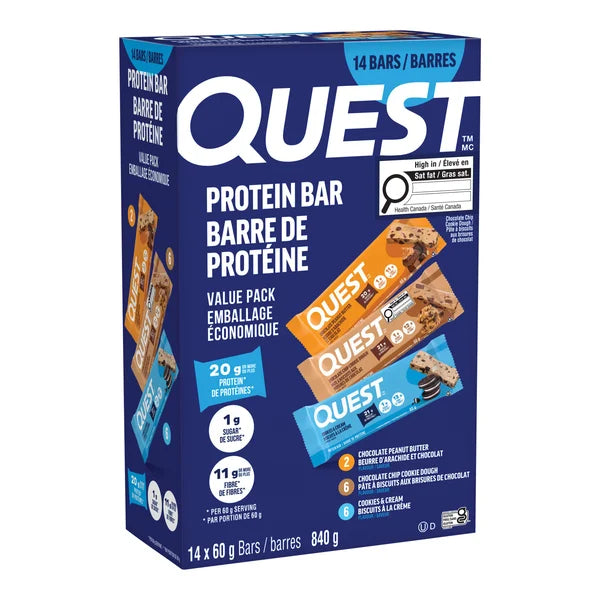 Variety Pack Protein Bars - 56 x 60 g - Quest - Canadian Distribution - Ships Free Within Canada on Orders Above CAD $199