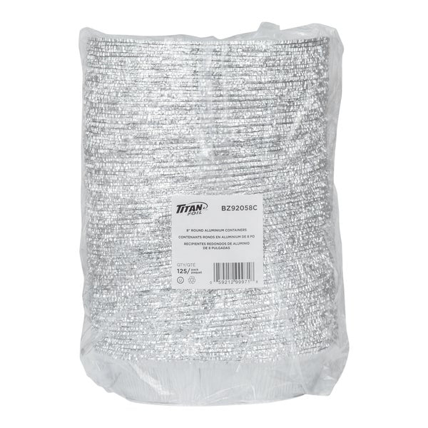 Titan 8" Round Aluminum Container - Pack of 500  - Disposables, Restaurant Packaging and Take-Out Supplies - Canadian Distribution - Ships Free Within Canada on Orders Above CAD $199