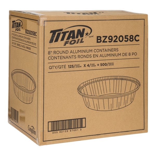 Titan 8" Round Aluminum Container - Pack of 500  - Disposables, Restaurant Packaging and Take-Out Supplies - Canadian Distribution - Ships Free Within Canada on Orders Above CAD $199