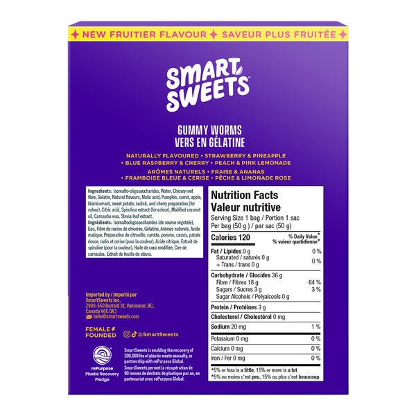 Vers gélifiés - 28 x 50 g - Smart Sweets - Distribution canadienne - Livraison gratuite au Canada pour les commandes de plus de 199 $ CA
