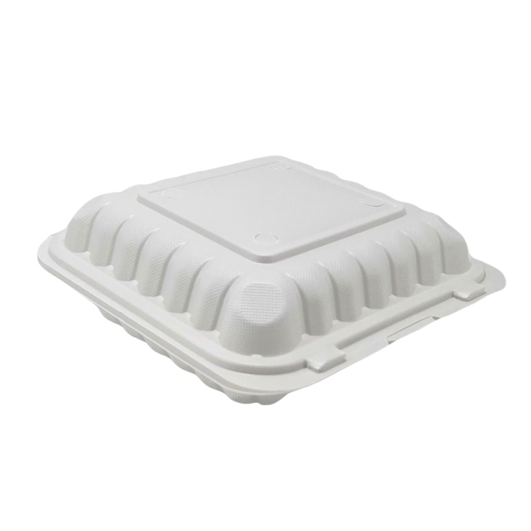 Eco-Craze - MFPP Clamshell Container - 8x8x2.8"- 1 Compt - White