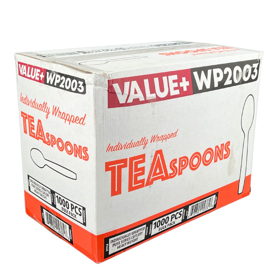 Value+ - Heavy - Plastic Tea Spoons - White - Ind. Wrapped - 1000 count