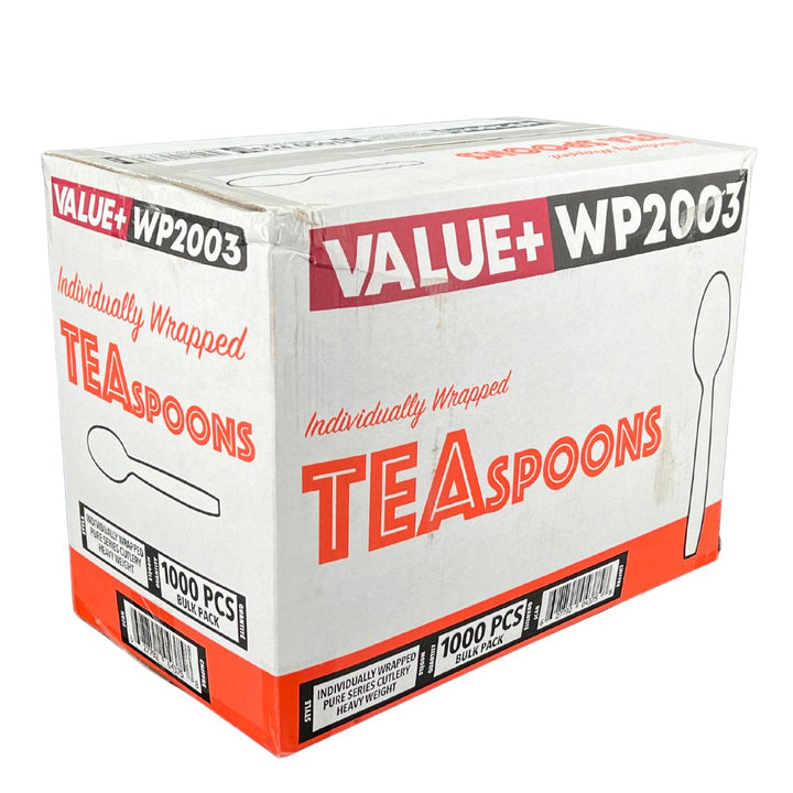 Value+ - Heavy - Plastic Tea Spoons - White - Ind. Wrapped - 1000 count