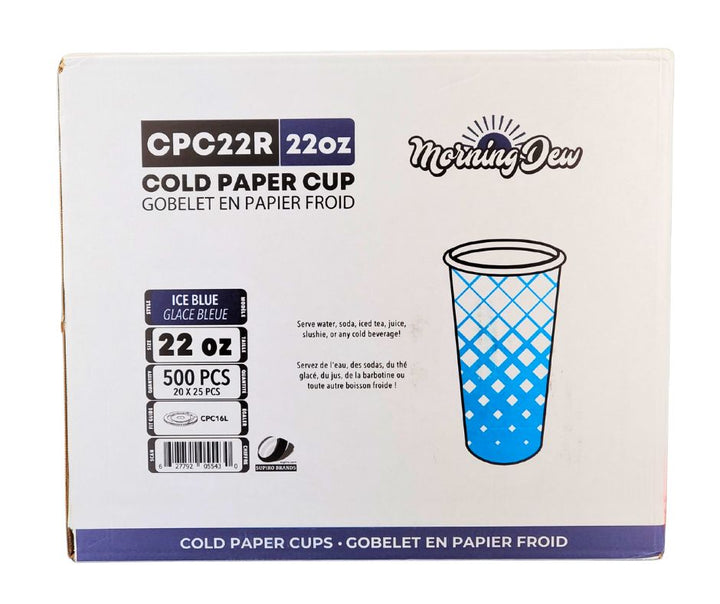 Morning Dew - 22oz Cold Paper Cups - Ice Blue Print - 20 x 25 count
