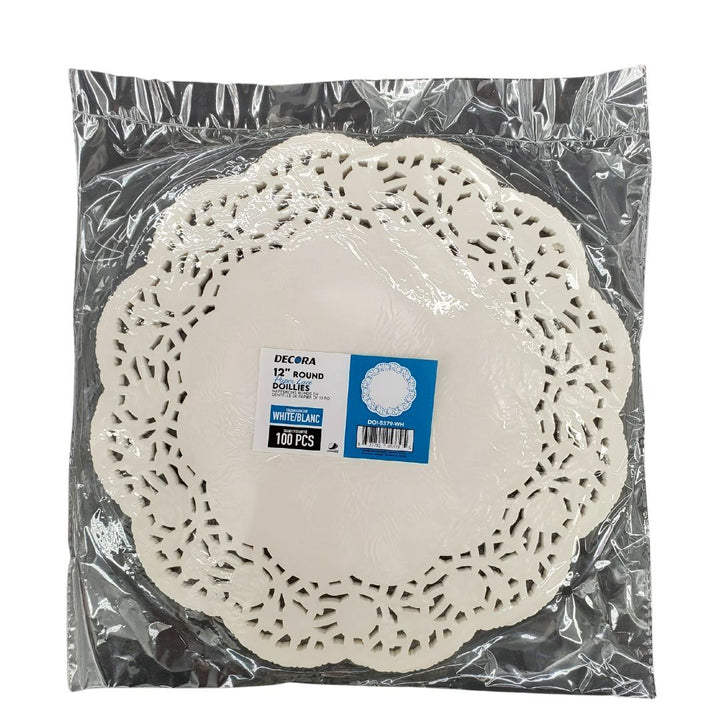 Decora - Serviettes de table en dentelle de papier ronde de 30 cm (12 po), blanc - DOI-5379-WH
