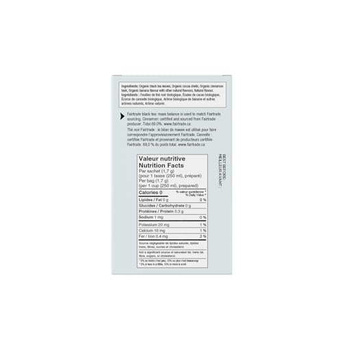 Banana Bread Black Tea - Organic Fair Trade, Holiday Collection, Low Caffeine, Natural & Sugar-Free, 2 x 15 Tea Bags - Canadian Distribution - Ships Free Within Canada on Orders Above CAD $199