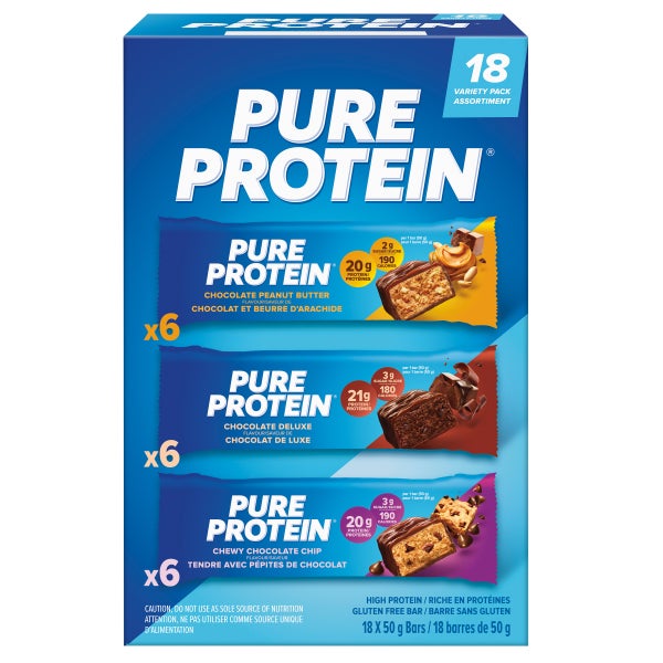 Bars Variety Pack - 72 × 50 g - Pure Protein - Canadian Distribution - Ships Free Within Canada on Orders Above CAD $199