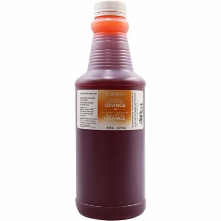 32oz Bottle of LorAnn Orange liquid gel food coloring on a white background