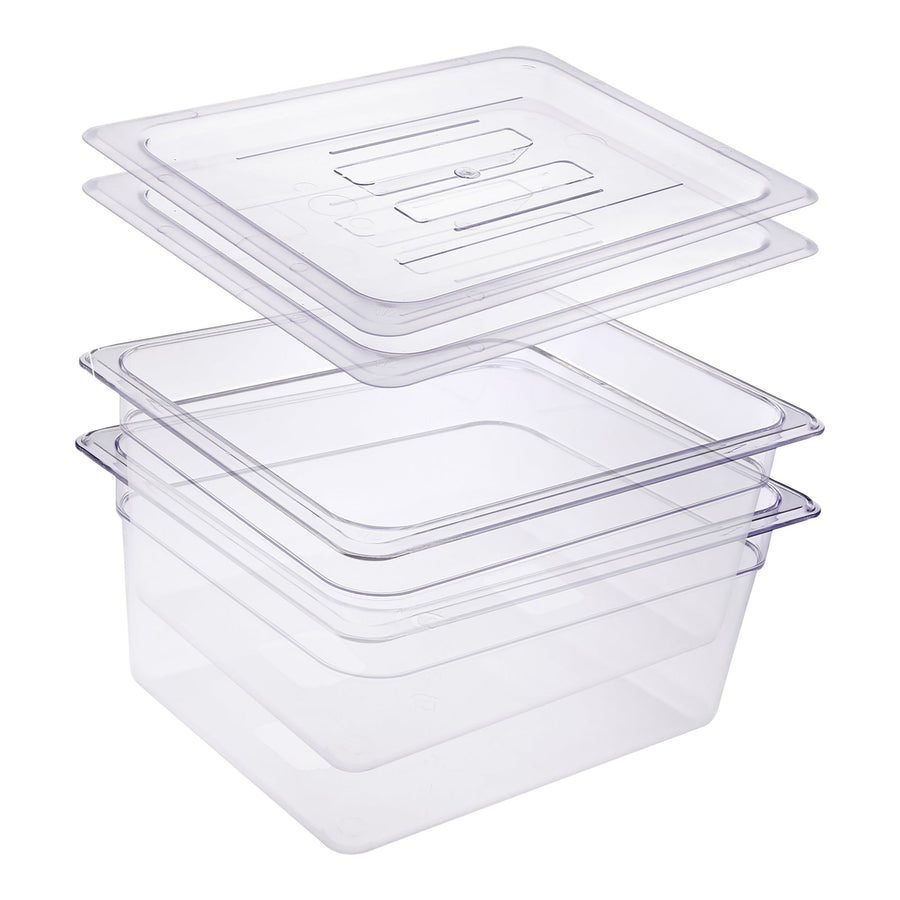 Sagetra Half-size x 15.2 cm (6 in) Deep Polycarbonate Food Pan with Lid, Pack of 2 - Restaurant Equipment and Smallwares - Canadian Distribution