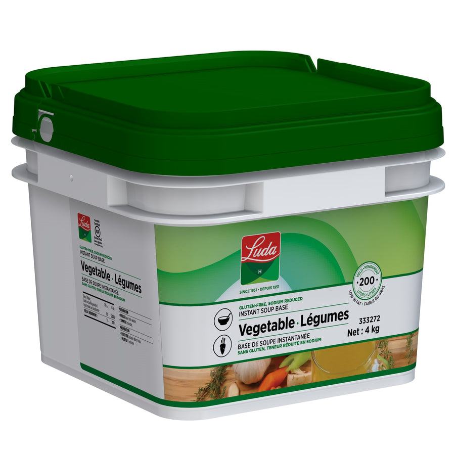 Instant Vegetable Soup Base, Gluten-Free, Sodium Reduced - 1 X 4 kg Tub - Luda Foods - Prepared in Canada