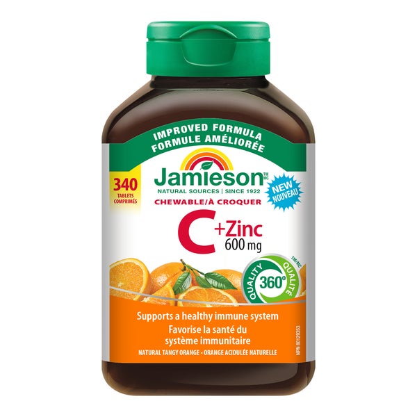 Chewable Vitamin C + Zinc 500 mg - 340 Tablets - Jamieson - Health and Wellness - Canadian Distribution