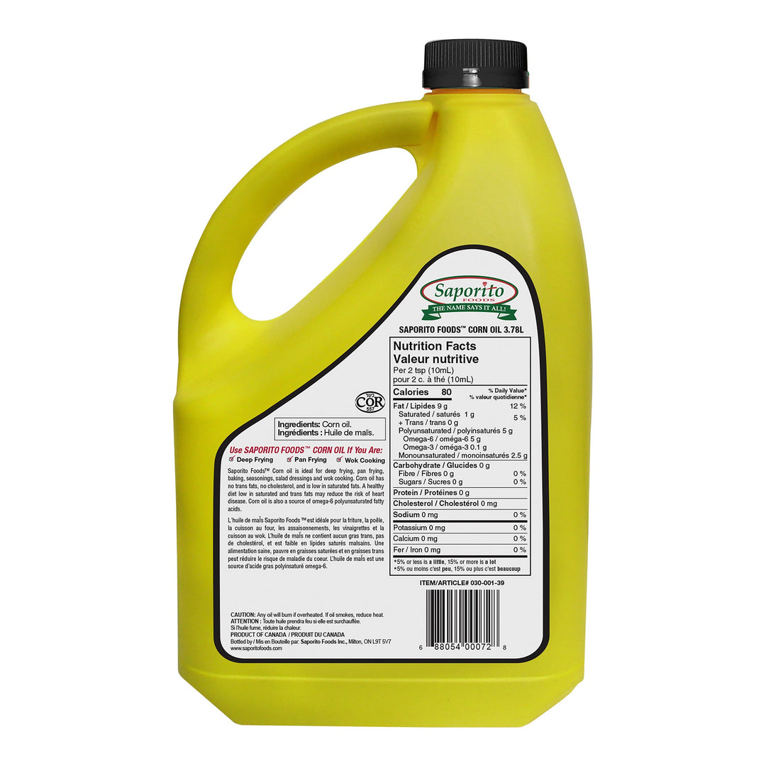 Saporito Corn Oil - 4 x 3.78 L - Grocery and Food Items - Canadian Distribution - Ships Free Within Canada on Orders Above CAD $199