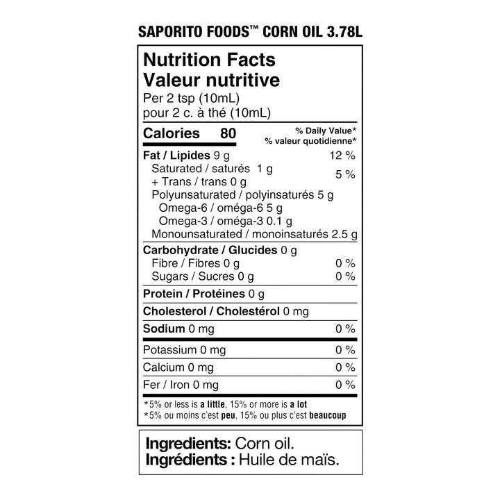 Saporito Corn Oil - 4 x 3.78 L - Grocery and Food Items - Canadian Distribution - Ships Free Within Canada on Orders Above CAD $199