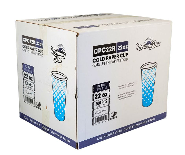 Morning Dew - 22oz Cold Paper Cups - Ice Blue Print - 20 x 25 count