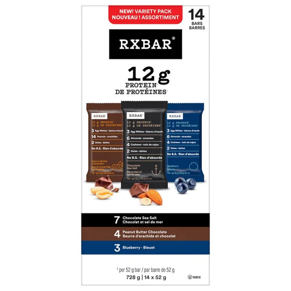 Assortiment de barres protéinées variées - 56 x 52 g - Rxbar - Distribution canadienne - Livraison gratuite au Canada pour les commandes de plus de 199 $ CA